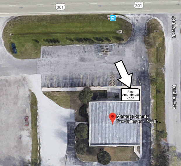 Overhead view of North River office showing the First Amendment Zone. Full alternative text is available at the link that follows this image.